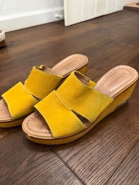 Bernardo Yellow Suede Wedge Slide Sandals